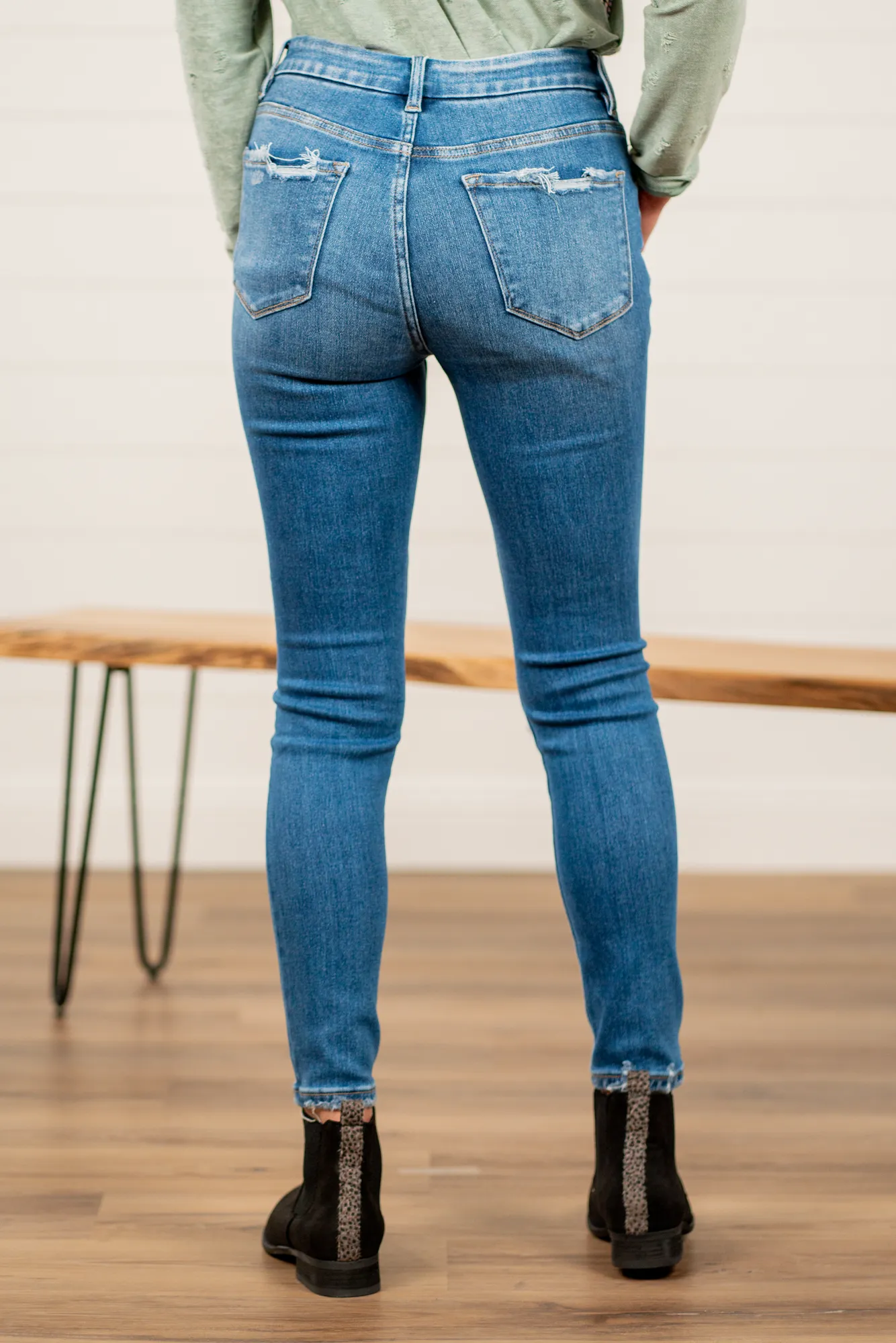 Summer Sand High Rise Distressed Ankle Skinny
