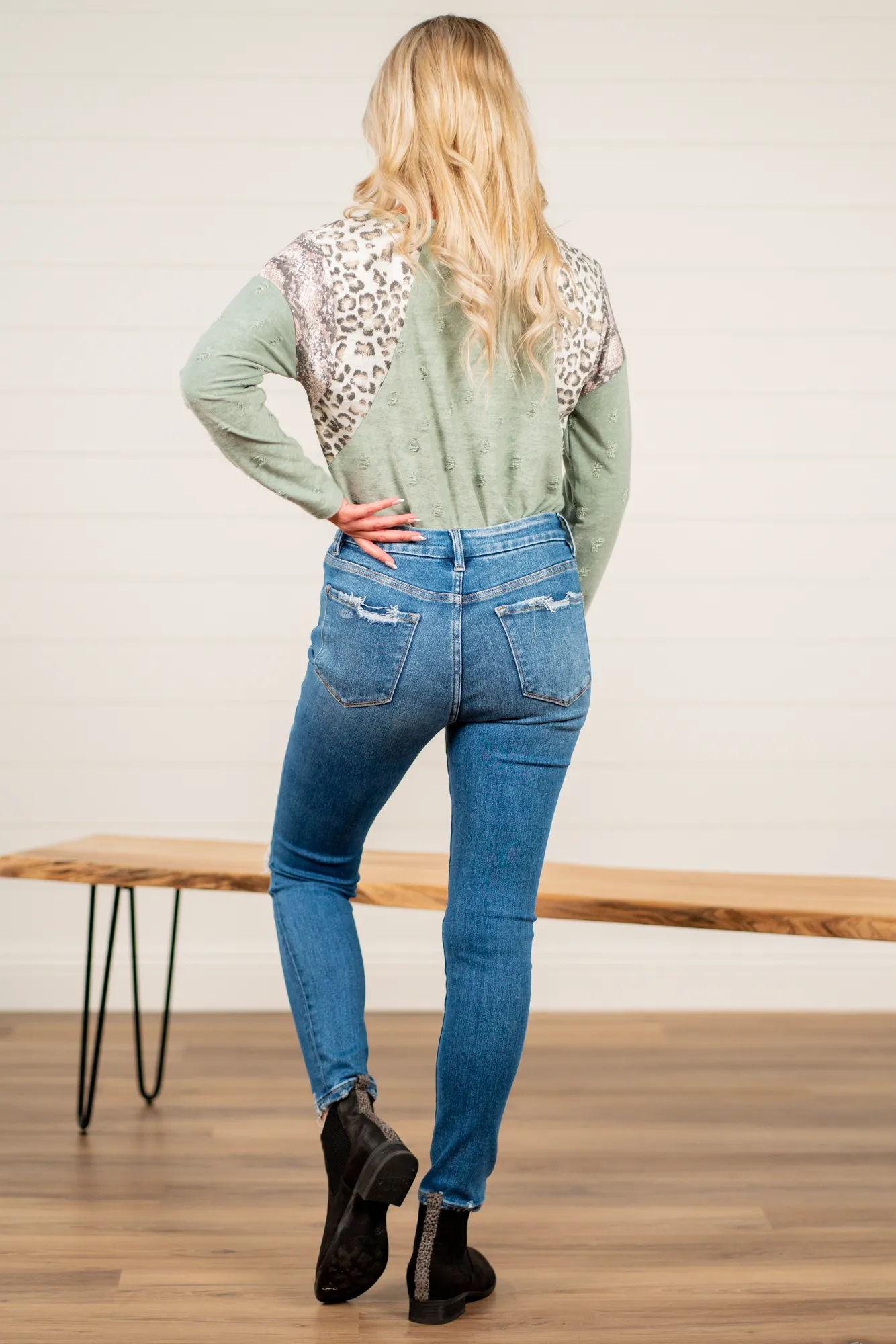 Summer Sand High Rise Distressed Ankle Skinny