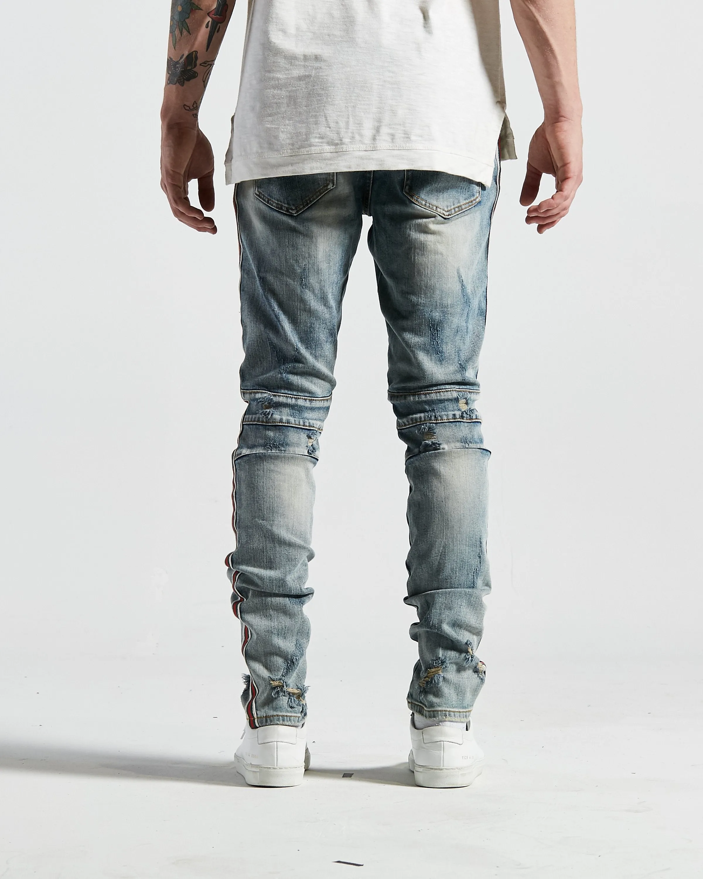 Tariq Biker Denim in Stone Wash
