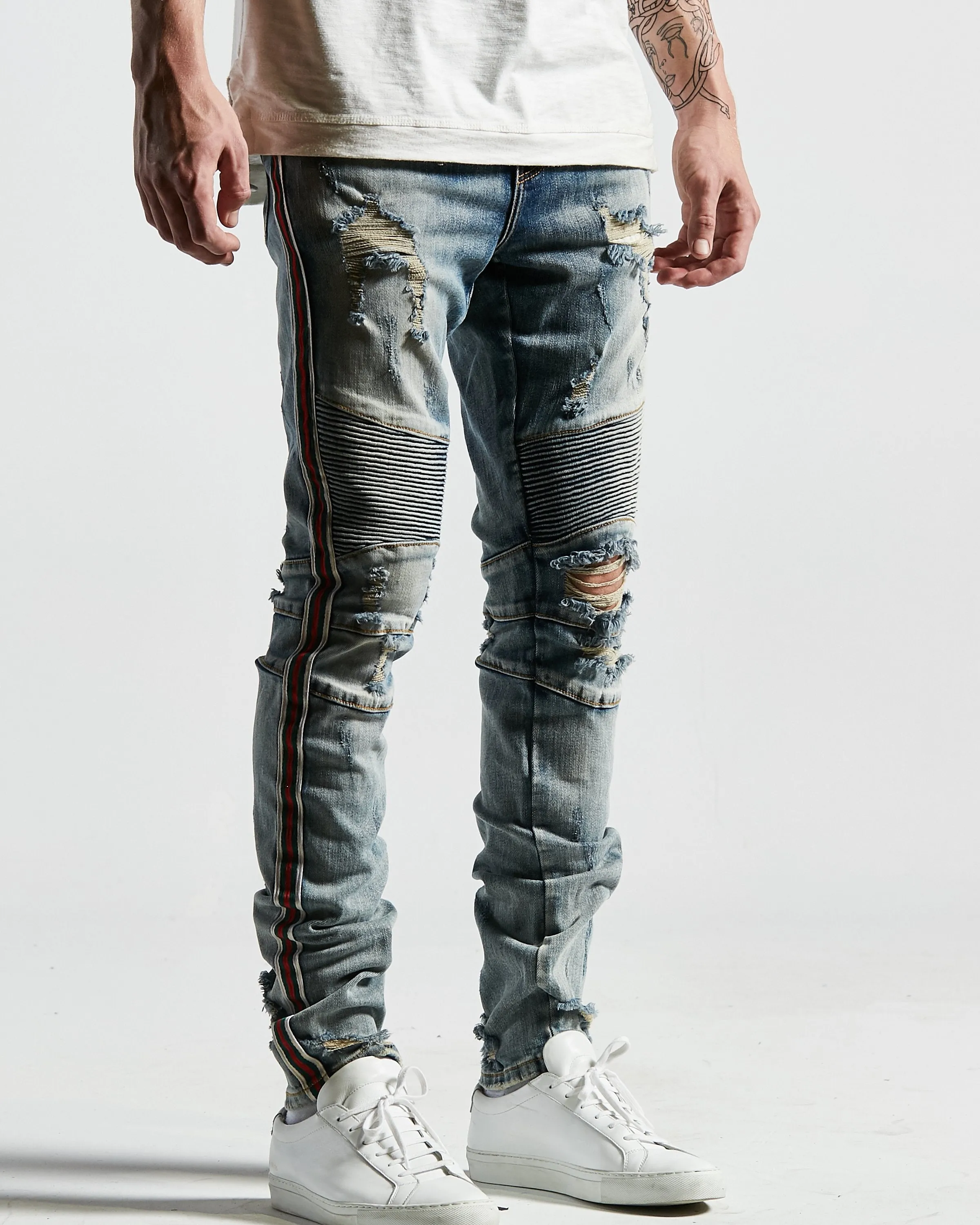 Tariq Biker Denim in Stone Wash
