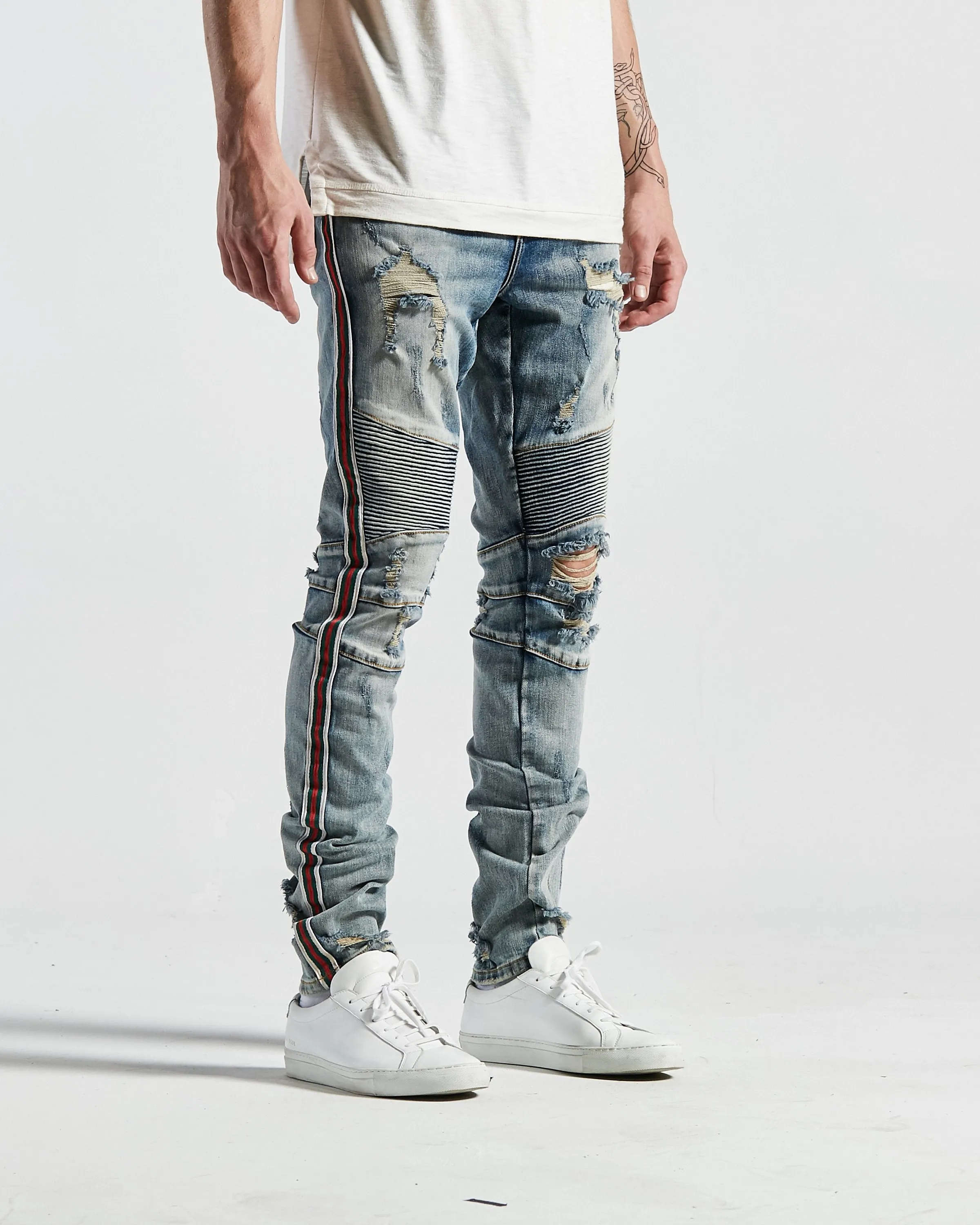 Tariq Biker Denim in Stone Wash