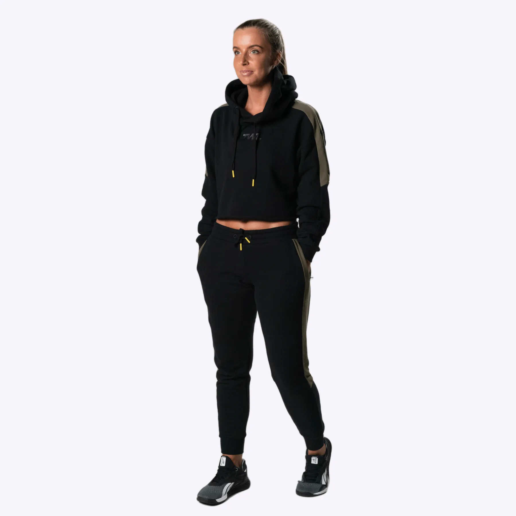 The WOD Life - Women's Wanderer Cropped Hoodie - BLACK/KHAKI