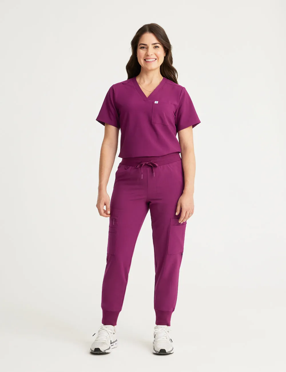 Womens 2-Pocket V-Neck Scrub Top - Burgundy