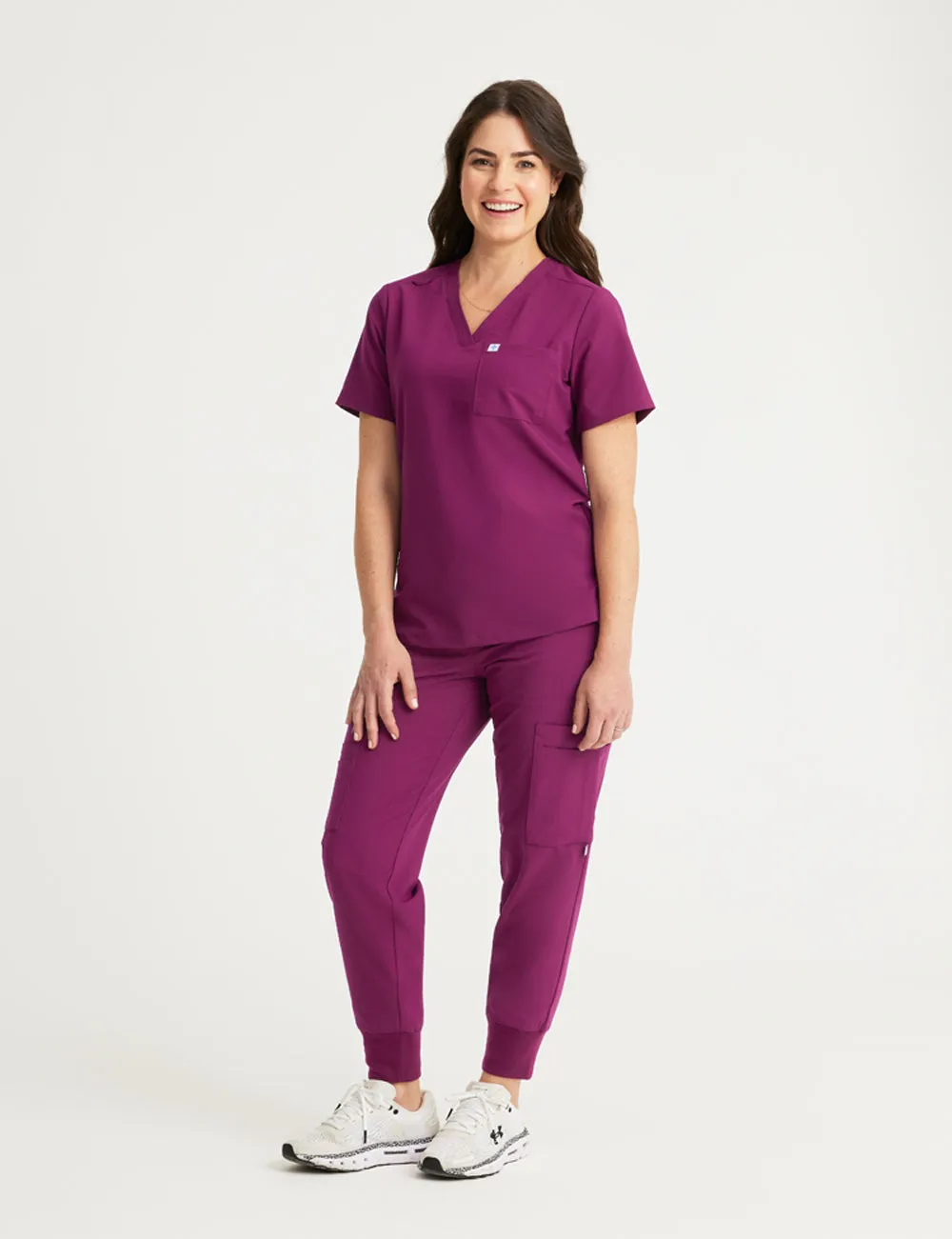 Womens 2-Pocket V-Neck Scrub Top - Burgundy