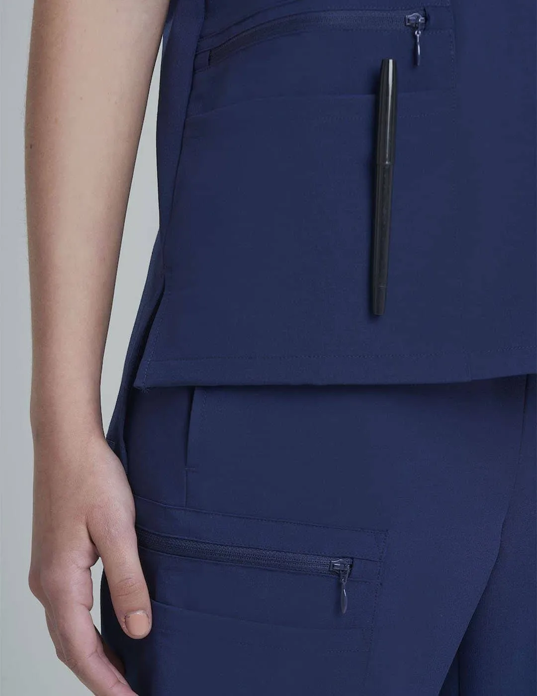 Womens 6-Pocket V-Neck Scrub Top -  Navy