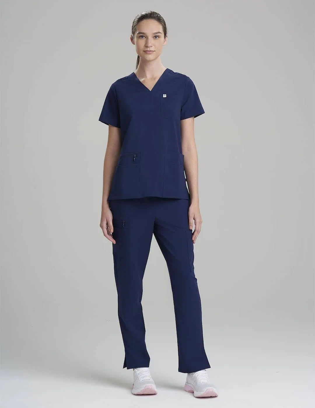 Womens 6-Pocket V-Neck Scrub Top -  Navy