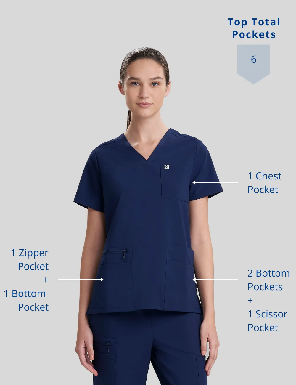 Womens 6-Pocket V-Neck Scrub Top -  Navy