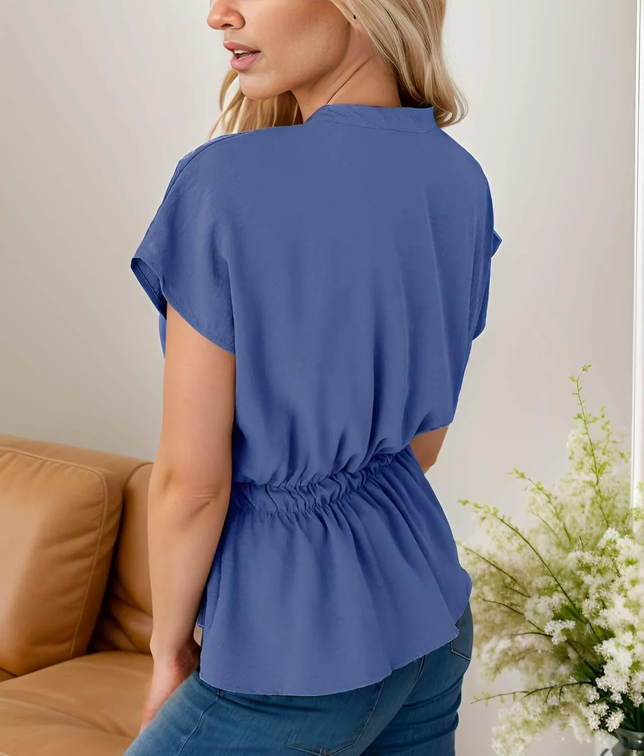 Womens Button Down Blouses Casual Peplum Summer Tops Dressy Work Blouse