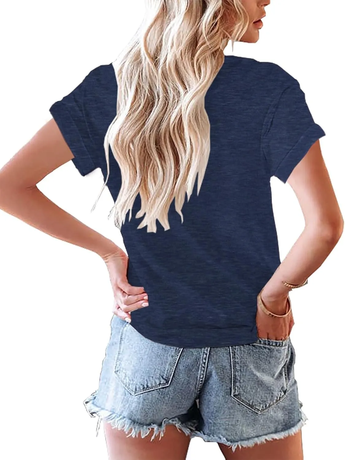 Women's Casual Short Sleeve T-Shirts Summer Basic Crew Neck Henley Shirts