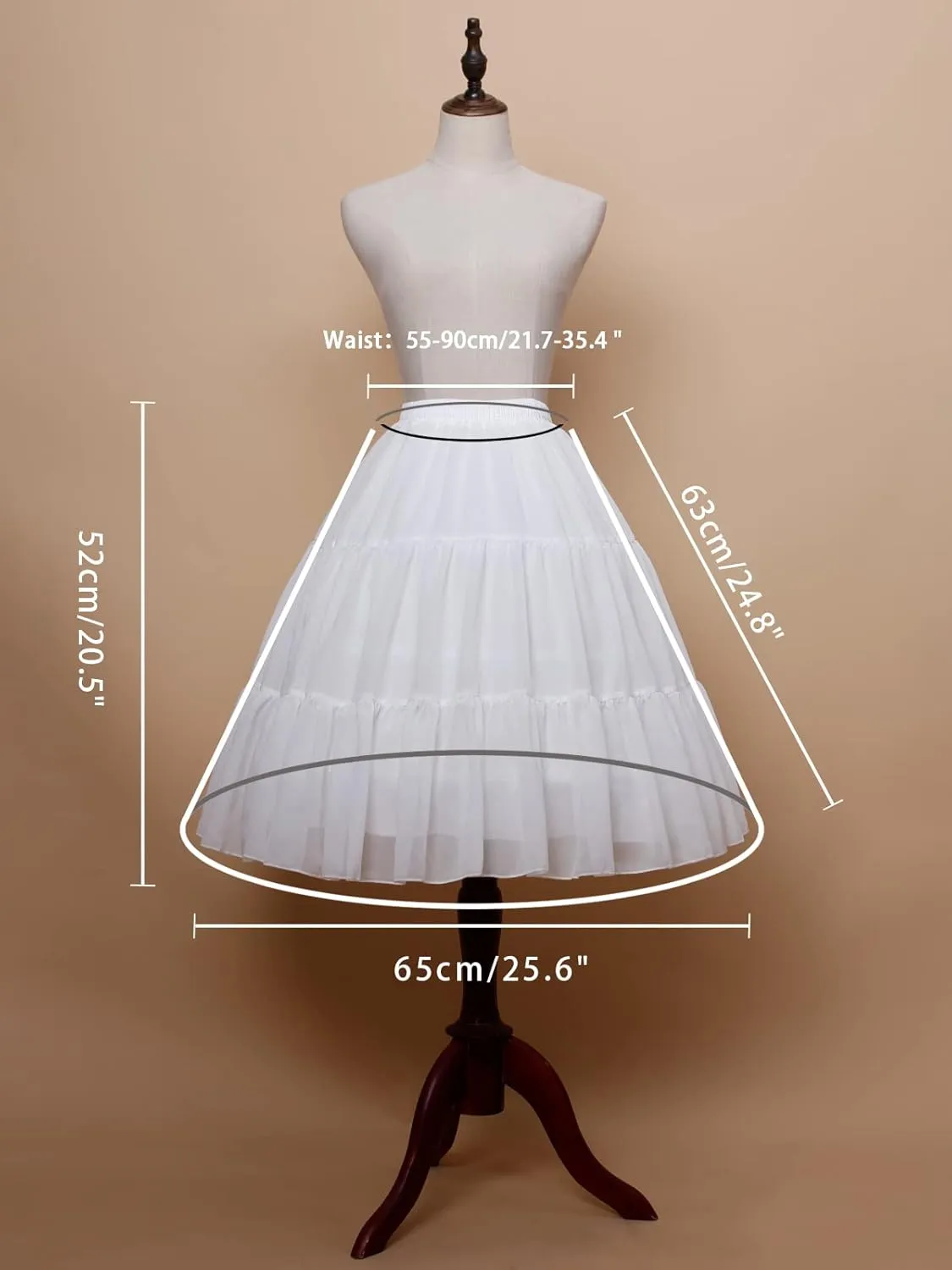 YULUOSHA Women Crinoline Petticoat Hoop Skirt Knee Length Ball Gown Chiffon Underskirt Half Slips for Wedding Victorian Dress