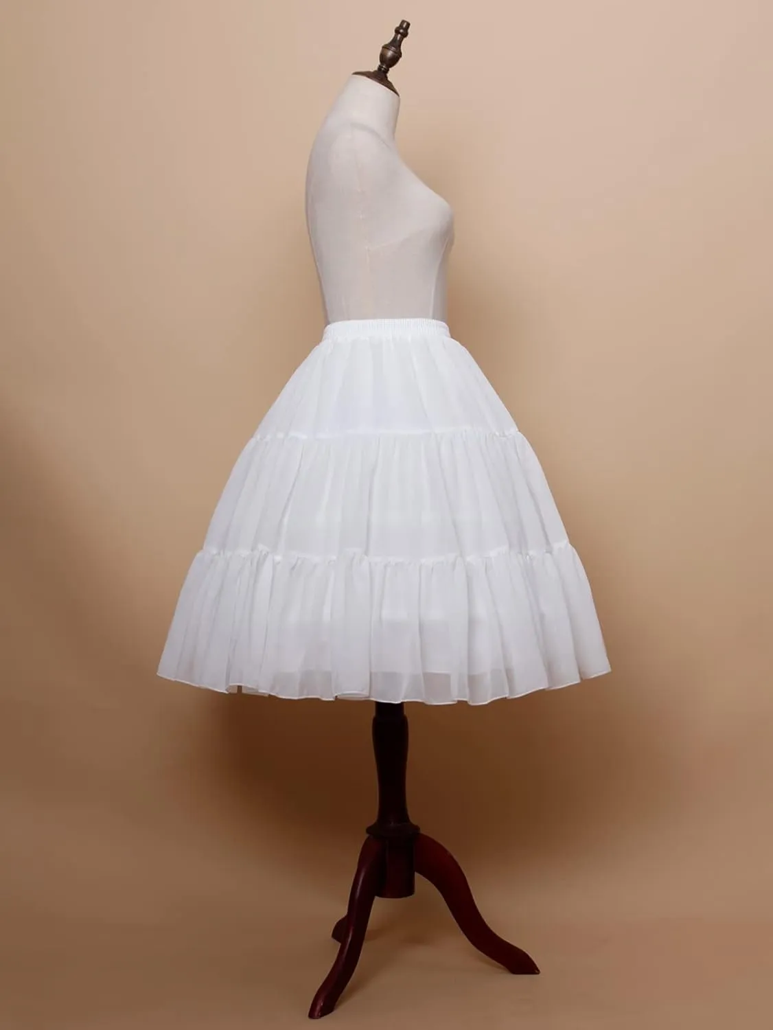 YULUOSHA Women Crinoline Petticoat Hoop Skirt Knee Length Ball Gown Chiffon Underskirt Half Slips for Wedding Victorian Dress