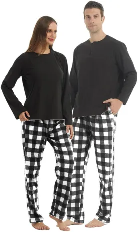 YUSHOW Matching Pjs for Couples,Plaid Pajama Set for Women and Men Soft Warm Fleece Shirt and Pants Sleepwear Set