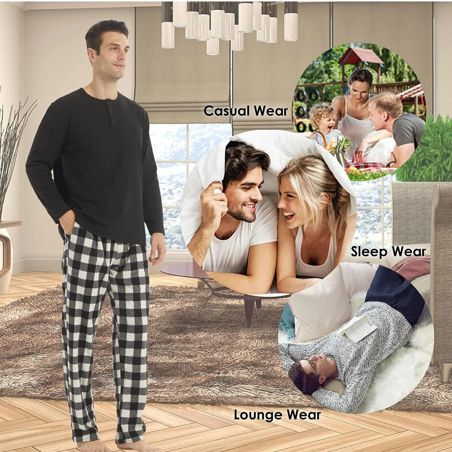 YUSHOW Matching Pjs for Couples,Plaid Pajama Set for Women and Men Soft Warm Fleece Shirt and Pants Sleepwear Set