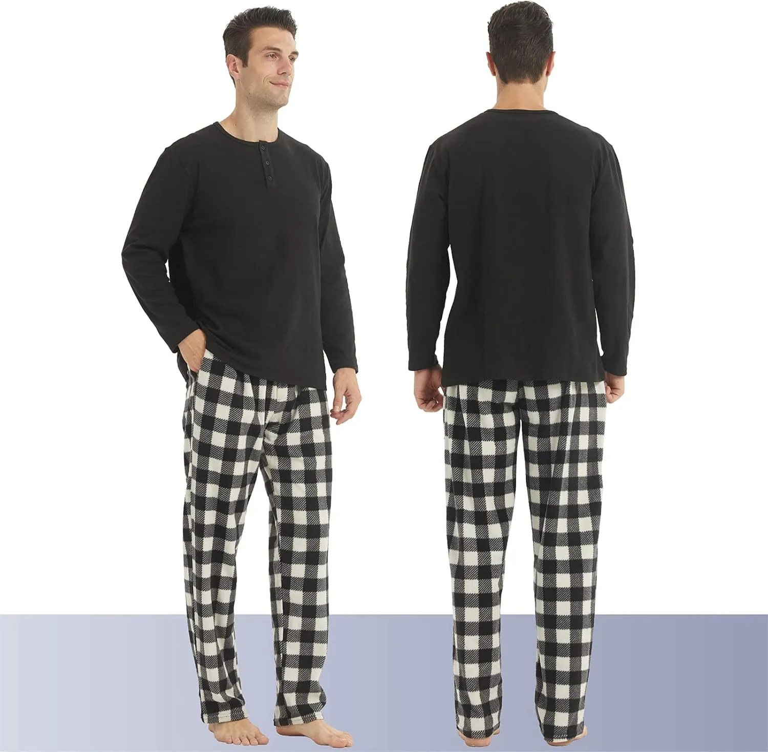 YUSHOW Matching Pjs for Couples,Plaid Pajama Set for Women and Men Soft Warm Fleece Shirt and Pants Sleepwear Set
